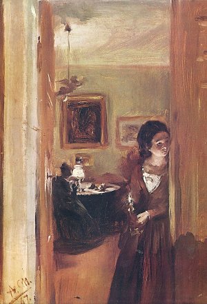 Wohnzimmer mit der Schwester des Kuenstlers Kunstdruck