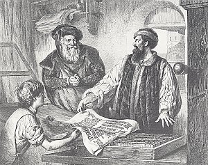 Gedenkblatt an die Erfindung der Buchdruckerkunst Kunstdruck
