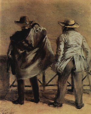 Zwei Badegaeste am Meer Kunstdruck
