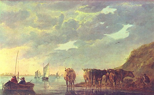 Aelbert Cuyp Hirt mit fuenf Kuehen an einem Fluss
