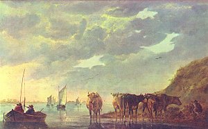 Aelbert Cuyp Hirt mit fuenf Kuehen an einem Fluss Kunstdruck