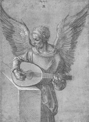 Engel mit Laut Kunstdruck