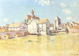 Bruecke von Moret in der Morgensonne Kunstdruck