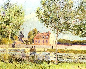 Haeuser am Ufer der Loing Kunstdruck