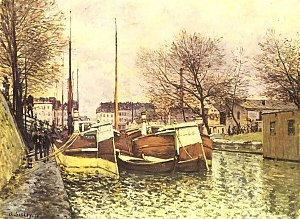 Kaehne auf dem Kanal Saint Martin Paris Kunstdruck