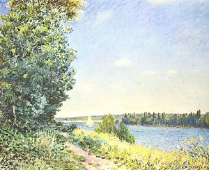 Normandie Pfad am Wasser abends bei Sahurs Kunstdruck