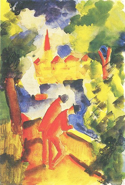 Maenner auf der Terrasse am See