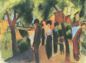 Spaziergaenger unter Baeumen 1 Kunstdruck