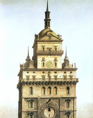 Der obere Turmabschluss der Kreuzkirche Kunstdruck