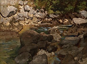 Gebirgsfluss mit Geröll Kunstdruck