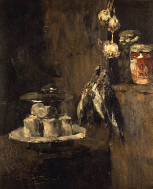 Stilleben mit Rebhühnern und Käse Kunstdruck