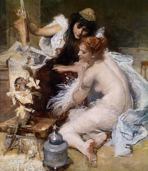 Junge Frauen mit einem Äffchen Kunstdruck