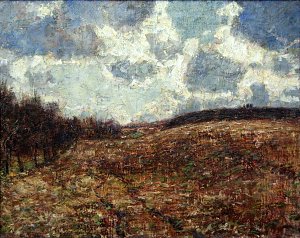 Hügelige Landschaft im Spätherbst Kunstdruck