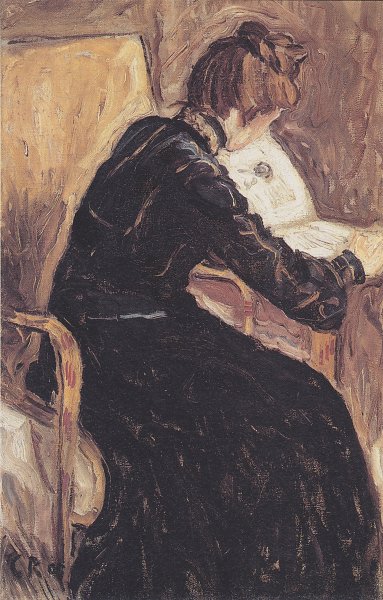 Lesende Frau im Lehnstuhl