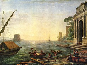 Seehafen beim Aufgang der Sonne Kunstdruck