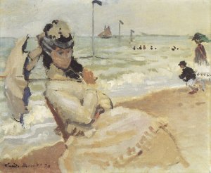 Camille am Strand von Trouville Kunstdruck