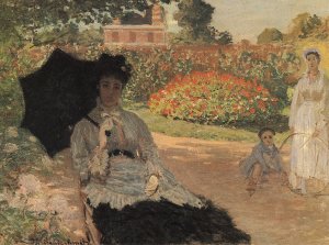 Camille im Garten mit Jean und seinem Kindermaedchen Kunstdruck