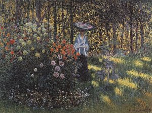 Frau mit Sonnenschirm im Garten von Argenteuil Kunstdruck