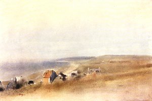 Haeuser auf Klippen ueber einer Bucht Kunstdruck