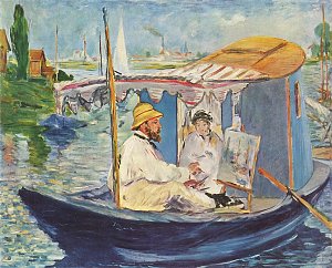 Claude Monet in seinem Atelier Argenteuil Kunstdruck