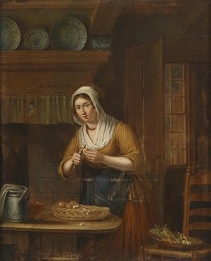 Äpfelschälen in der Küche Kunstdruck