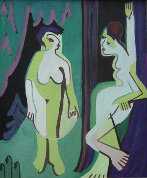 Nackte Frauen auf Waldwiese Kunstdruck