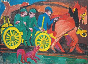 Pferdegespann mit drei Bauern Kunstdruck