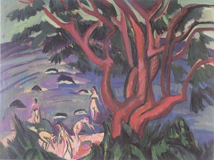 Roter Baum am Strand Kunstdruck