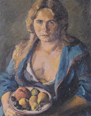 Frau des Künstlers mit Fruchtteller Kunstdruck