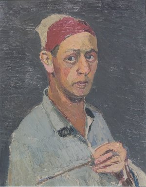 Selbstbildnis mit Pinsel Kunstdruck