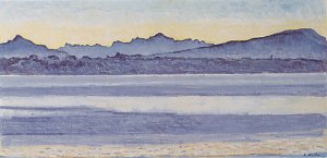 Genfersee mit Mont Blanc bei Morgenlicht Kunstdruck