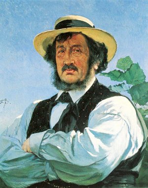 Michael Wetli mit Strohhut Kunstdruck