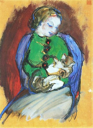 Maedchen mit Katze Kunstdruck