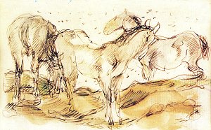 Pferde auf der Weide Kunstdruck