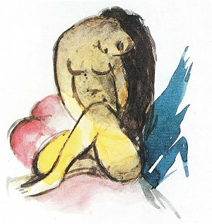 Sitzender gelber Frauenakt Kunstdruck