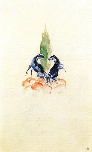 Zwei blaue Pferdchen 2 Kunstdruck