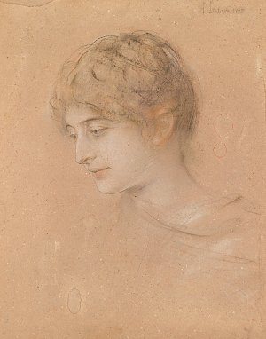Portrait einer jungen Frau im Halbprofil Kunstdruck