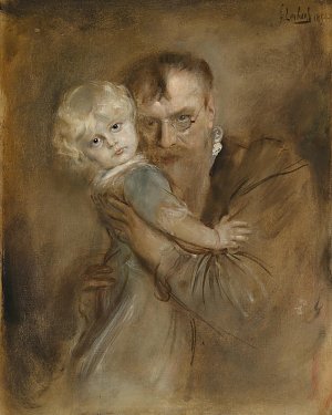 Selbstporträt mit Tochter Marion Kunstdruck
