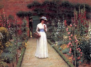 Dame in einem Garten Kunstdruck