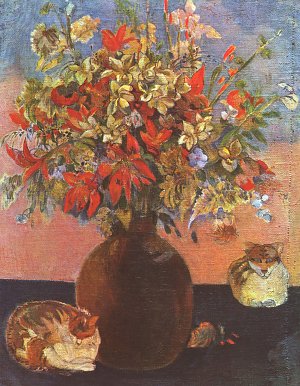 Blumen und Katzen Kunstdruck