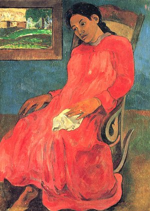Frau im roten Kleid Kunstdruck