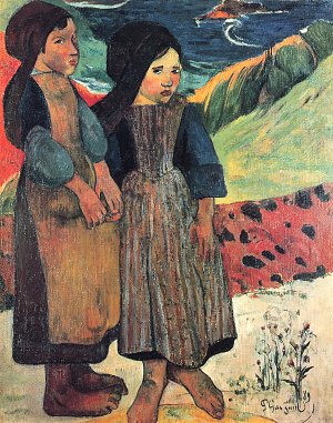 Kleine Bretoninnen am Meer Kunstdruck