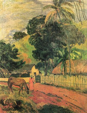 Landschaft Pferd am Weg Kunstdruck