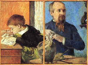 Portrait des Bildhauers Aube mit Sohn Kunstdruck