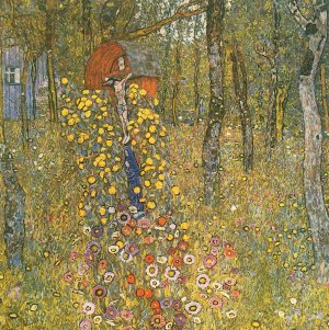 Bauerngarten mit Kruzifix Kunstdruck