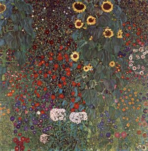Bauerngarten mit Sonnenblumen Kunstdruck