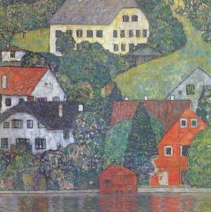 Haeuser in Unterach Attersee Kunstdruck