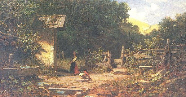 Die Waldandacht Maedchen vor der Waldkapelle