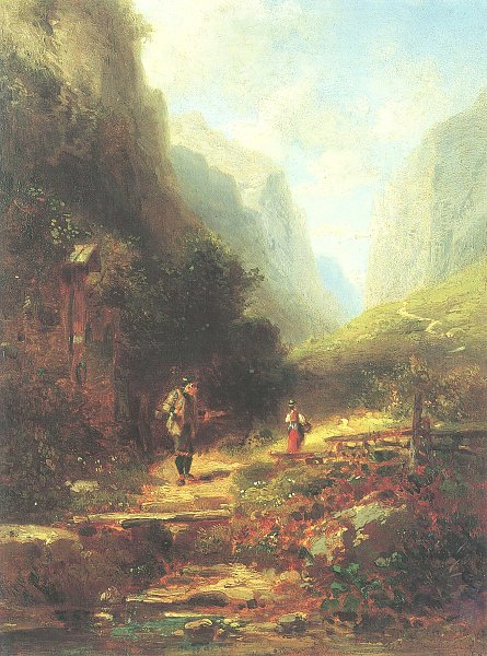 Sennerin und nachblickender Jaeger