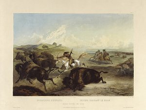 Indianer jagen ein Bison Kunstdruck